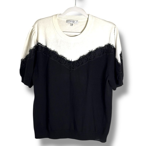 Milly Lace Inset Knit Black and White Pullover Size XL - Picture 1 of 8